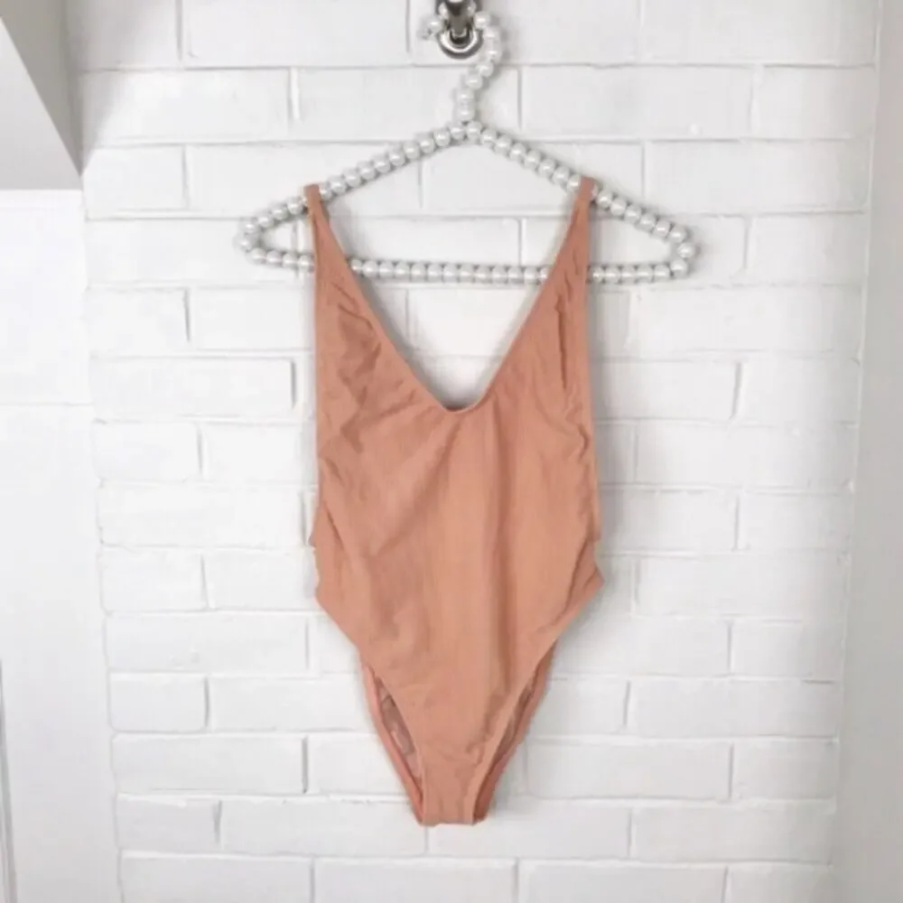Nasty Gal Nude Ribbed Low Back One Piece Swim Size XS